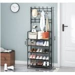 ALL-IN-ONE SHOE RACK, HAT HOLDER WITH CLOTHES AND BAG HANGER (BIG SIZE) - 5 LAYERS