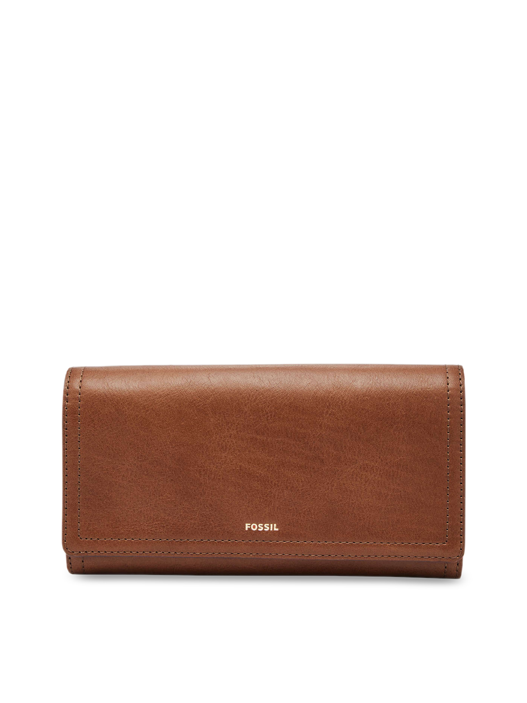 Brown Solid Leather Clutch