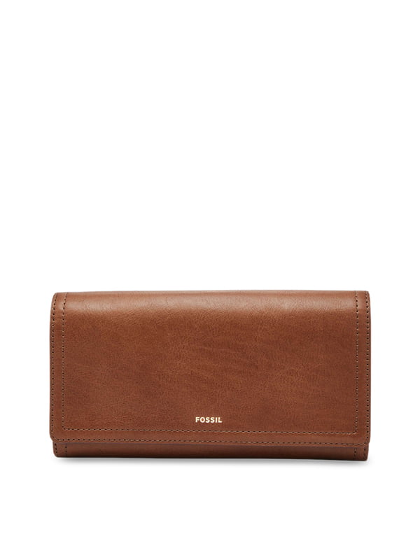 Brown Solid Leather Clutch