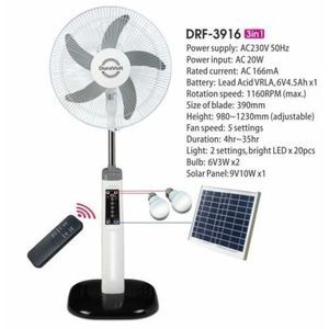 DURAVOLT RECHARGEABLE ELECTRIC & SOLAR POWERED STANDING FAN 16INCHES
