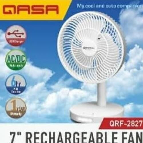 QASA 7INCHES RECHARGEABLE TABLE FAN WITH LED LIGHT