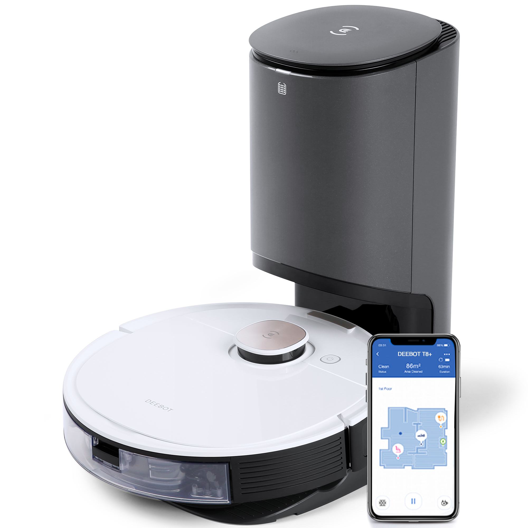 Ecovacs Deebot OZMO T8+ Robot Vacuum Cleaner - TrueMapping, 175min Runtime