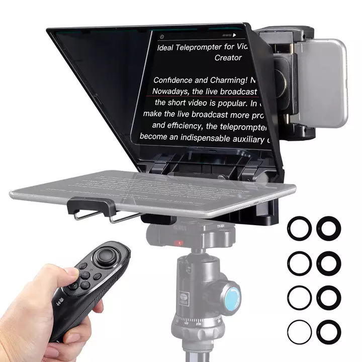 FEELWORLD TP2A Portable 8-inch Teleprompter supports up to 8" Smartphone/Tablet Prompting Smartphone DSLR Shooting with Remote Control & Lens Adapter Rings