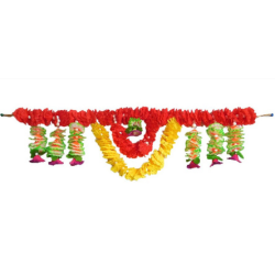 Yellow, Red and Green Cloth Flower Door Toran - Decorative Door Hanging
