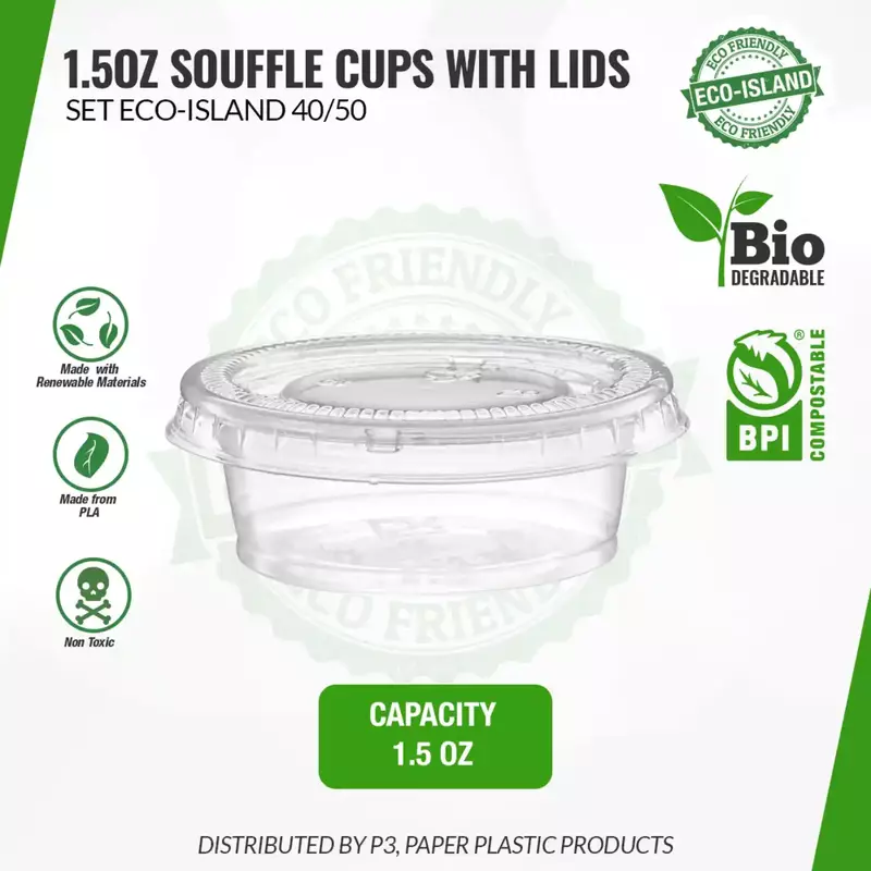 1.5oz Souffle Cups with Lids Eco-Island set 40/50