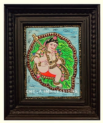 Krishna on Banyan Leaf Tanjore Painting Krishna on Banyan Leaf Tanjore Painting