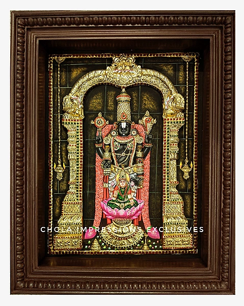 Super Embossed Statue-like Kalyana Balaji Pada Lakshmi Tanjore Painting -  with American Diamonds
