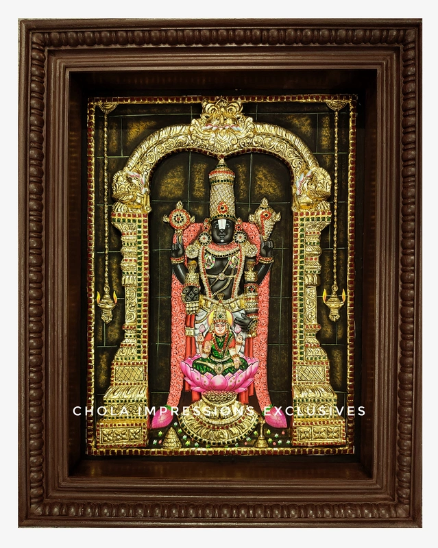 Super Embossed Statue-like Kalyana Balaji Pada Lakshmi Tanjore Painting - with American Diamonds