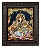 Super Embossed 3D Saraswati Devi Tanjore Painting