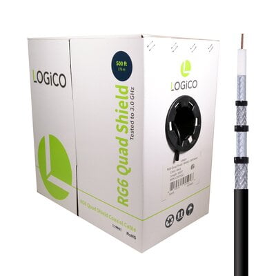 Rg6 Cable 60% Quad Shield Cm Etl 18Awg 500Ft Black