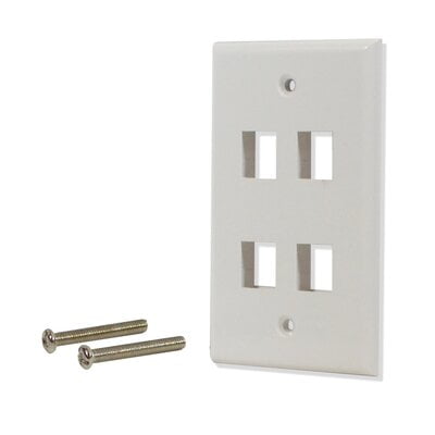 4 Port Flat Wall Plate - White
