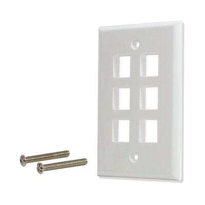 6 Port Flat Wall Plate - White 6 Port Flat Wall Plate - White
