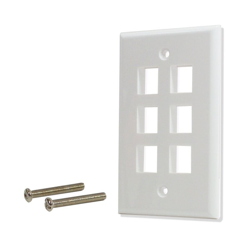 6 Port Flat Wall Plate - White 6 Port Flat Wall Plate - White