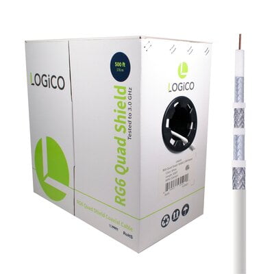 Rg6 Cable 60% Quad Shield Cmr Etl 18Awg 500Ft White