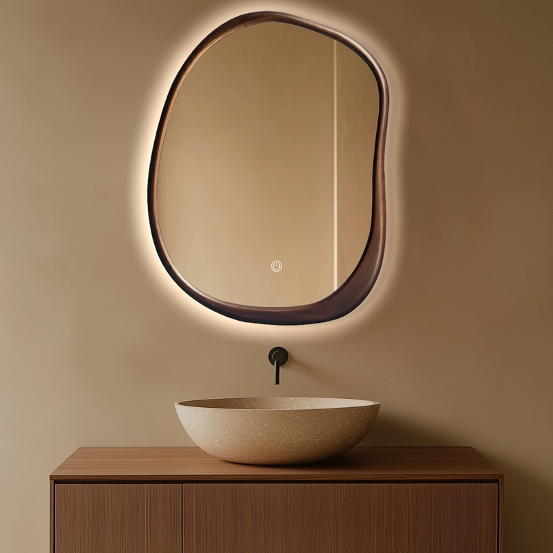 Walnut frame with LED flat mirror(27.6*35.4 INCH)