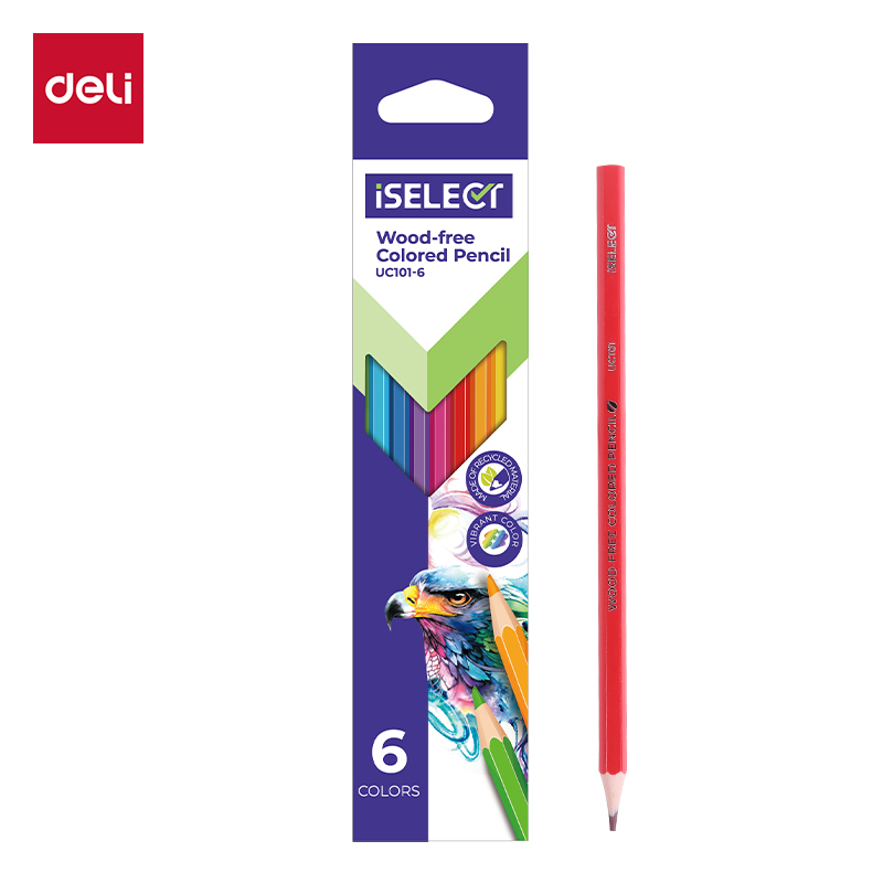 DELI UC101-6 FULL-SIZE COLOR PENCILS, 6 COLORS