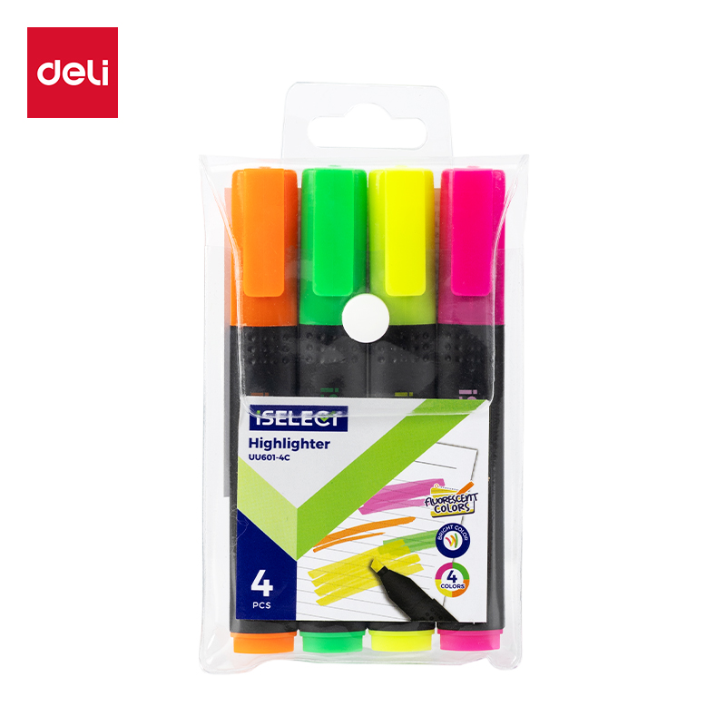 DELI UU601-4C ISELECT HIGHLIGHTER ASST 4PCS/WLT