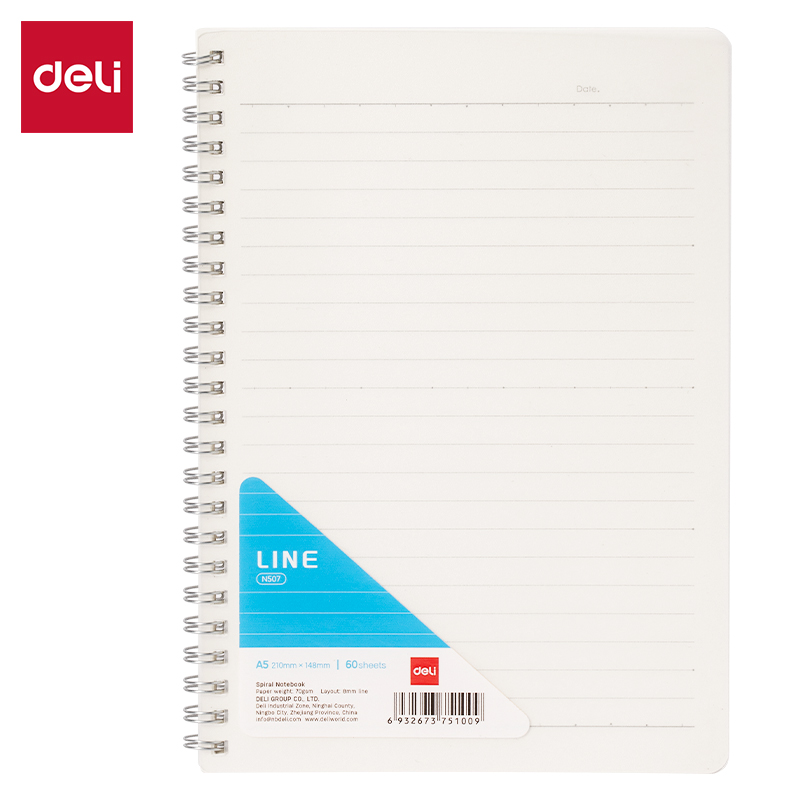 DELI N507 PP COVER SPIRAL NOTEBOOK A5 70G 60SHTS