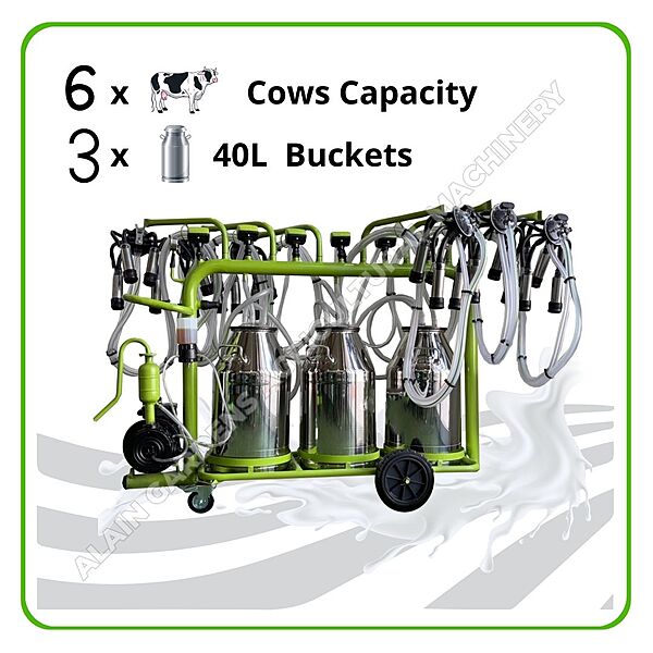 Milking Machine – 6 Cows Capacity – 3x40L Buckets – Electric