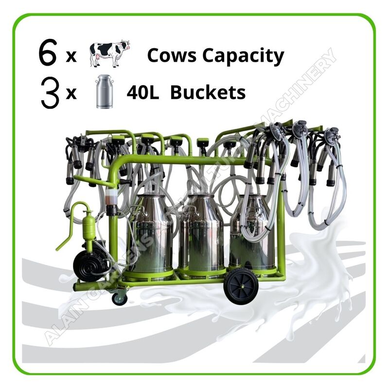 Milking Machine – 6 Cows Capacity – 3x40L Buckets – Electric