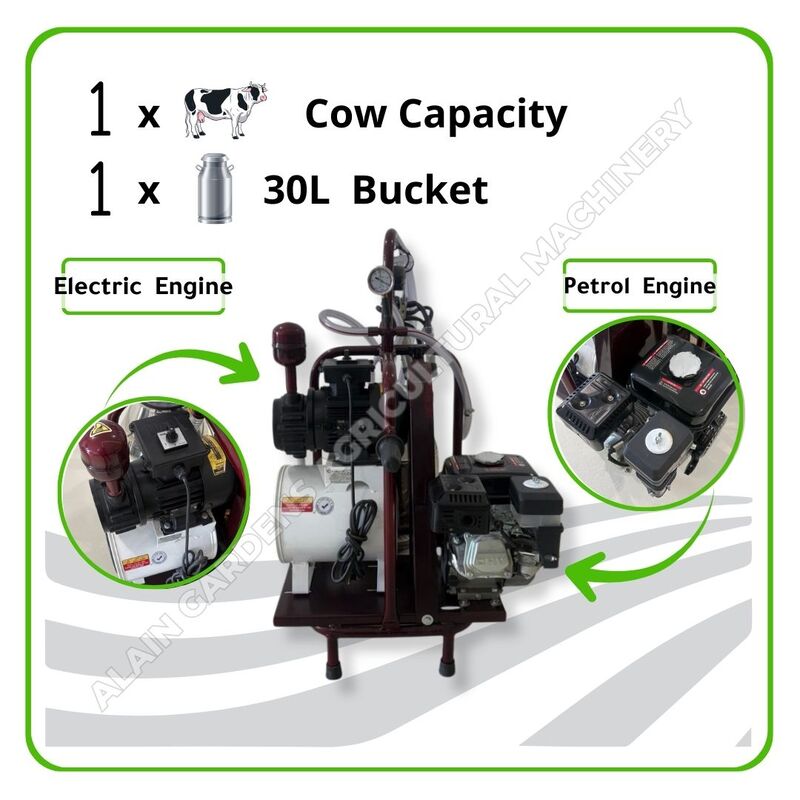 Milking Machine – 1 Cow Capacity – 30L Single Bucket – Dual Engine (Electric & Petrol)