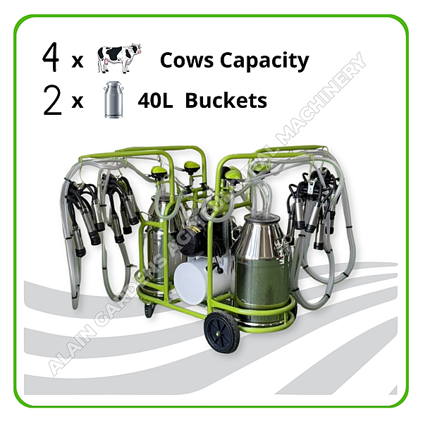 Milking Machine – 4 Cows Capacity – 2x40L Buckets – Electric