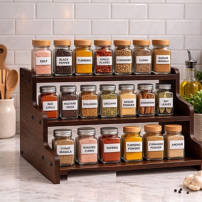 Amazkart 3 Tier Wooden Kitchen Organizer Rack for Countertop
