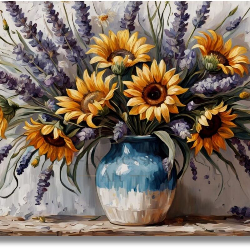 Sunflowers & Lavender Bouquet Canvas Print - Unframed Sunflowers & Lavender Bouquet Canvas Print - Unframed