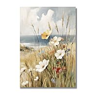French Coastal Daisy Landscape Canvas Print | UNFRAMED Unframed premium cotton canvas print