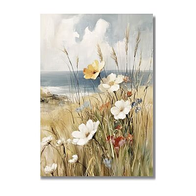 French Coastal Daisy Landscape Canvas Print | UNFRAMED Unframed premium cotton canvas print French Coastal Daisy Landscape Canvas Print | UNFRAMED Unframed premium cotton canvas print