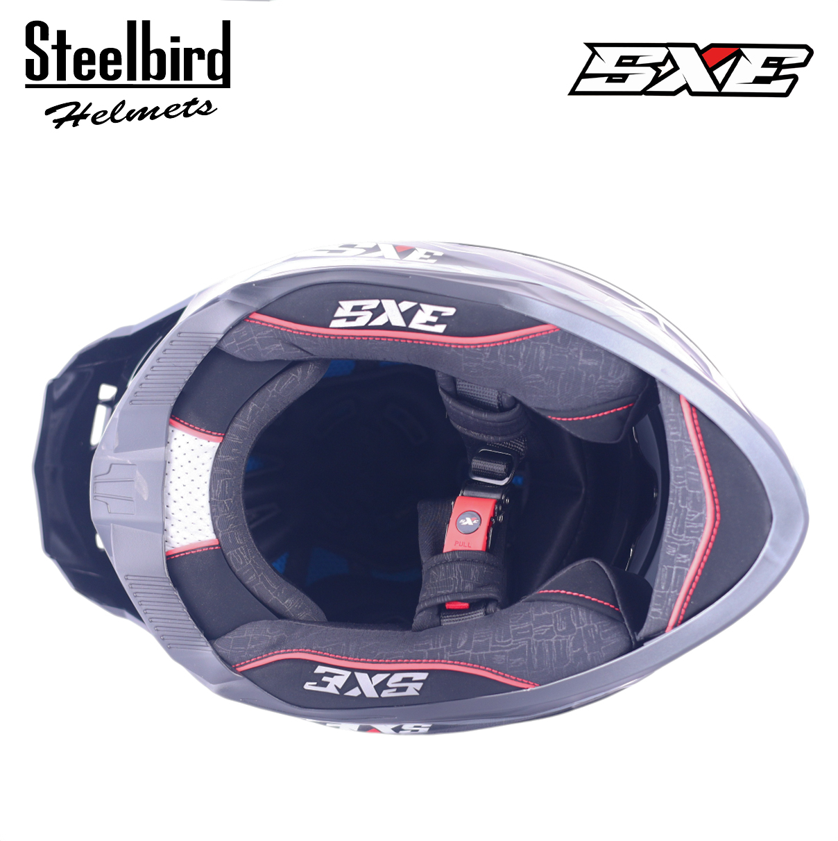 STEELBIRD SBH-61 ISS SXE RACE-X GLOSSY BLACK/SILVER WITH TPE EDITION C/V 600MM (WITH EXTRA SMOKE VISOR)
