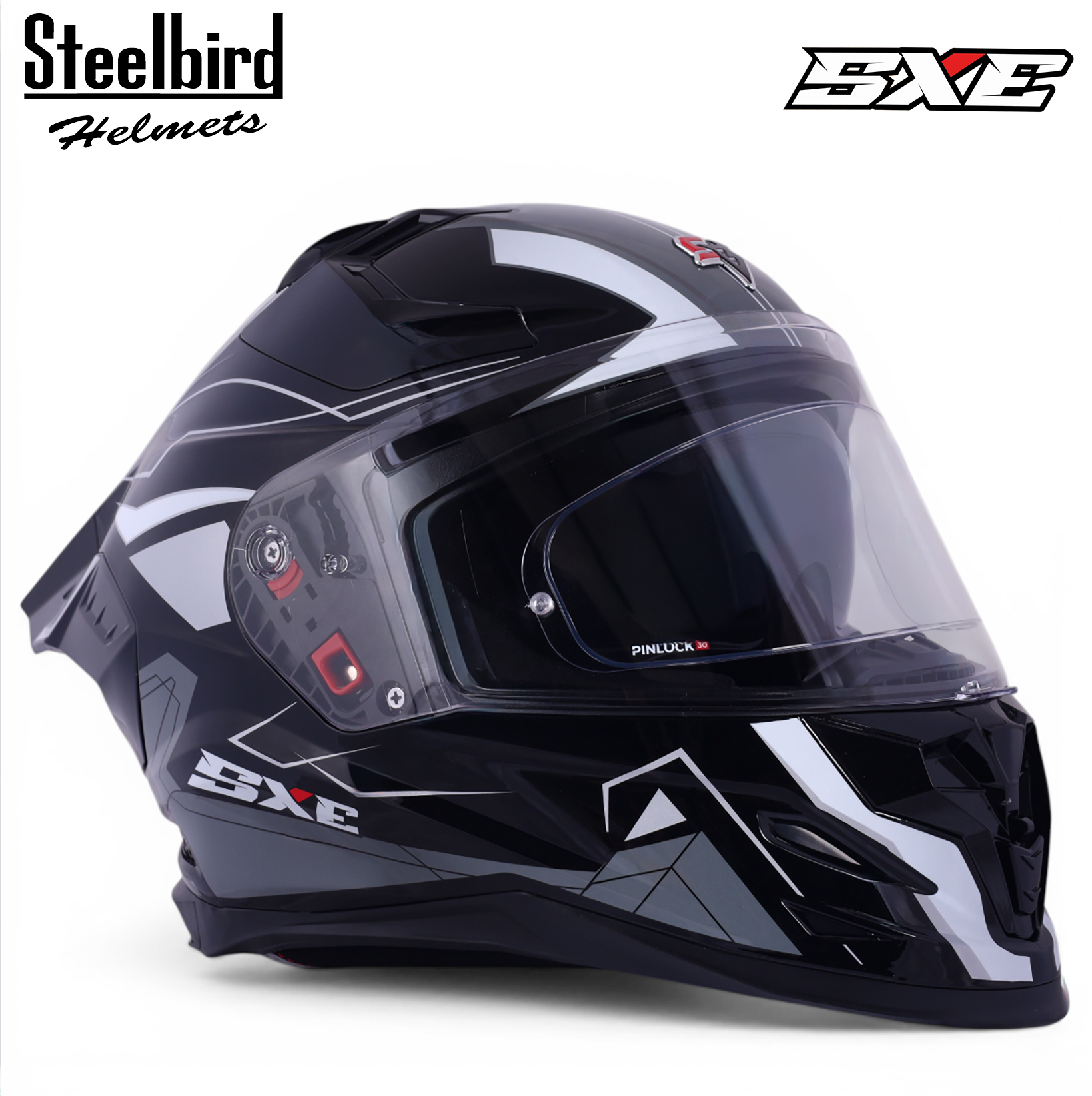 STEELBIRD SBH-61 ISS SXE RACE-X MATT BLACK/SILVER C/V 580MM WITH ANTIFOG(EXLUSIVE)