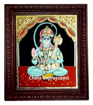 Lord Hanuman Tanjore Painting in Padmasana Lord Hanuman Tanjore Painting in Padmasana