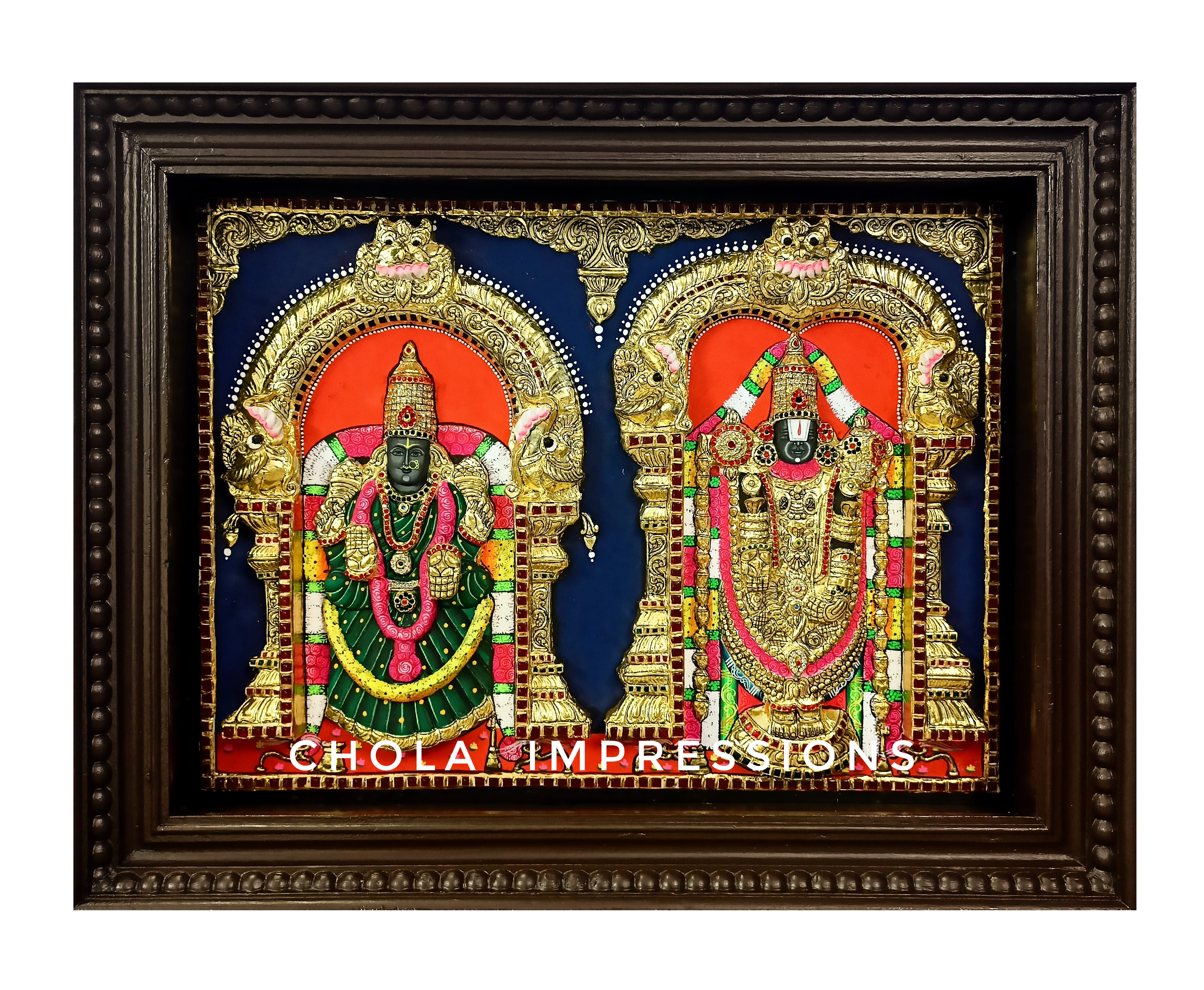 Super Embossed Statue-like Balaji Padmavati Tanjore Painting - with American Diamonds