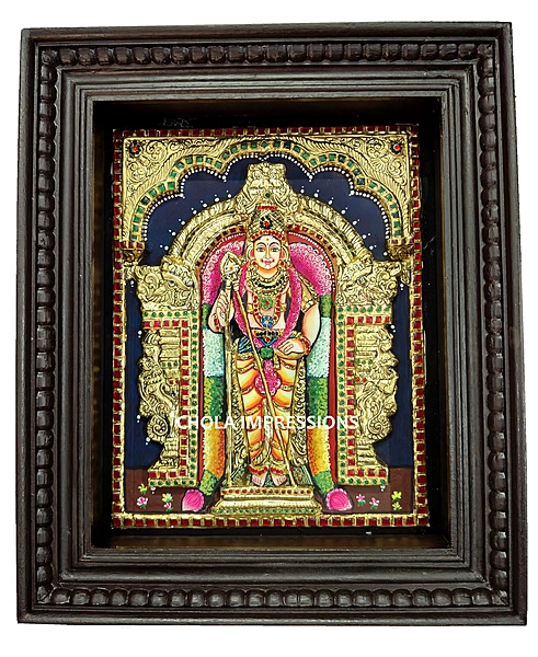 Tiruchendur Murugar 3D Super Embossed Tanjore Painting - 1.5 x 1.2 ft