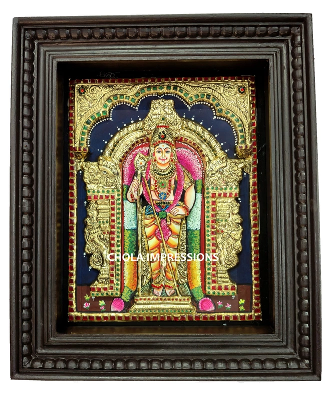 Tiruchendur Murugar 3D Super Embossed Tanjore Painting - 1.5 x 1.2 ft