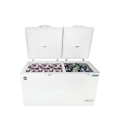 Inner look of Blue star 400 litre Dual Compartment Cooler & Freezer-CHFK400DGS