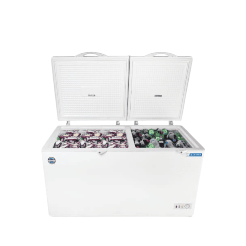Inner look of Blue star 400 litre Dual Compartment Cooler & Freezer-CHFK400DGS