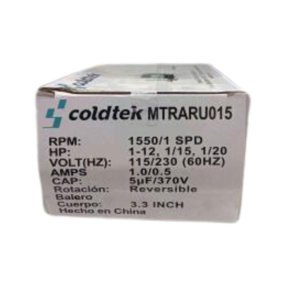 Motor para Unidad Condensadora y Difusores 3 en 1 - MTRARU015 1/12,1/15 y 1/20 HP Voltaje 115/230 Amperes 1.1/0.6 Hz 60 capacitor 7UF/370V RPM 1550 Reversible - MTRARU015