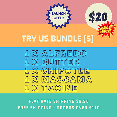 TRY US BUNDLE (1 X Alfredo, Butter, Chipotle, Massaman & Tagine)