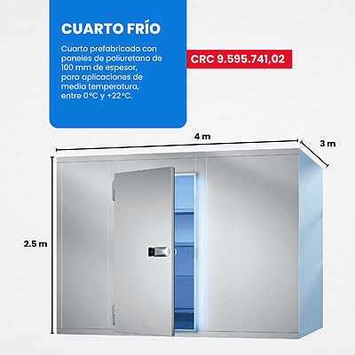 SUMINISTRO E INSTALACIÓN DE CUARTO FRÍO PARA MEDIA TEMPERATURA 4m x 3m x 2.5m