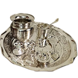 Mandhhiram Brand White Metal Pooja Article Set (Contains 7 Articles)
