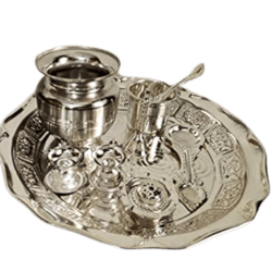 Mandhhiram Brand White Metal Pooja Article Set (Contains 7 Articles)