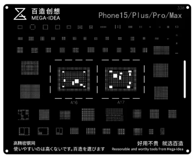Stencil de Reballing iPhone 15 al 15 Pro Max
