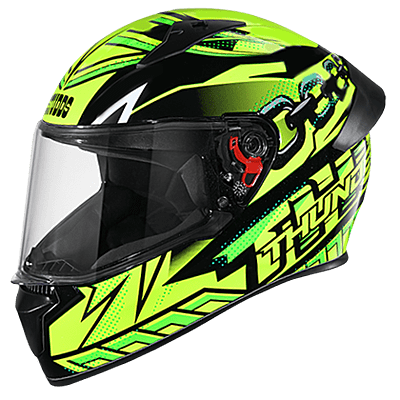 STUDDS THUNDER D5 MATT BLACK/GREEN N5 YELLOW C/V (XL) WITH SPOILER AND MIRROR VISOR