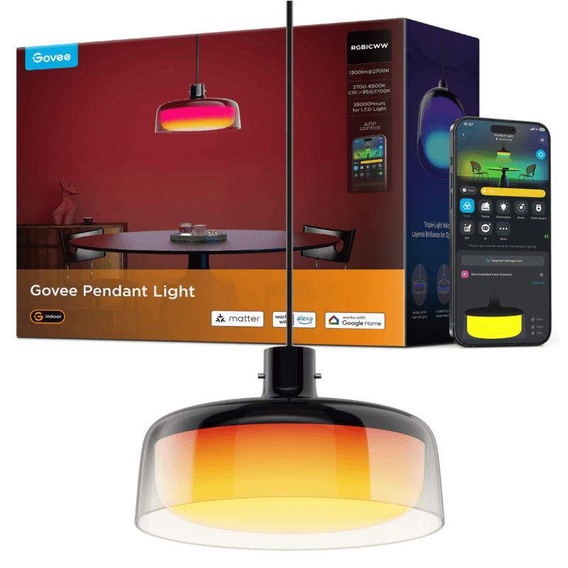 Govee RGBICWW Pendant Light – Multi-Zone RGBIC Smart LED with Matter Support