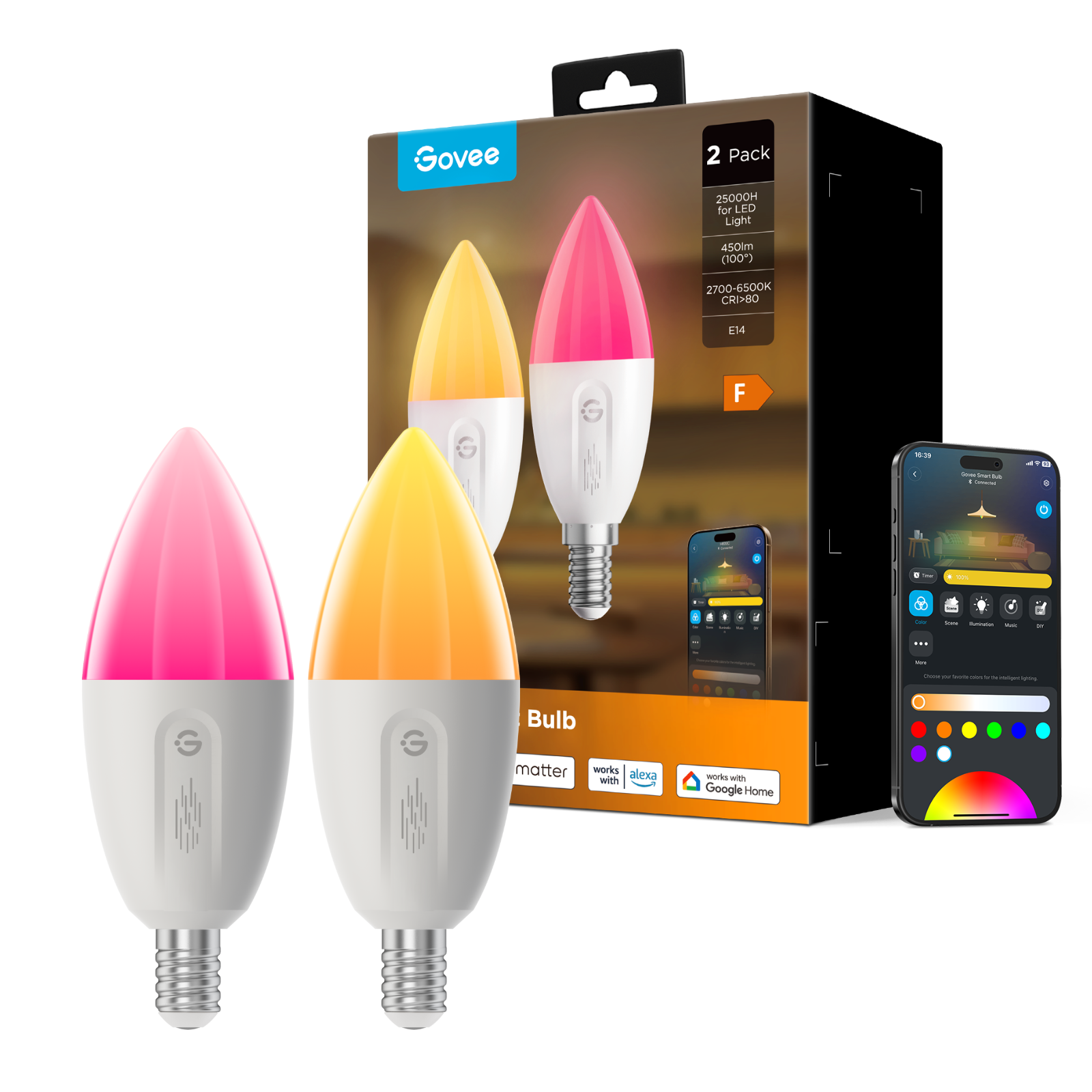 Govee RGBWW Smart LED Bulb (2 Pack) --E14