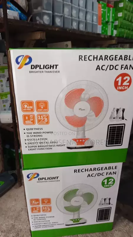 DPLIGHT 12INCHES RECHARGEABLE SOLAR FAN + 2 LED BULBS