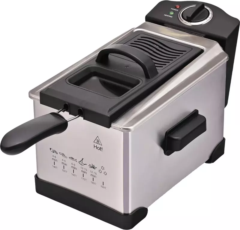 Electric Deep Fryer, 1500 Watt, 3 Liter, Frying Net, Lid - Silver Black