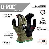 Magid® 13-Gauge Aramid Foam Neoprene Palm Coated Work Gloves — ANSI Cut Level A5